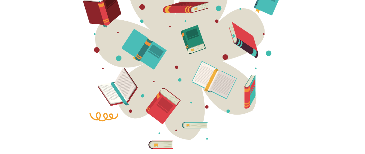 fruwające książki na tle kwiatka